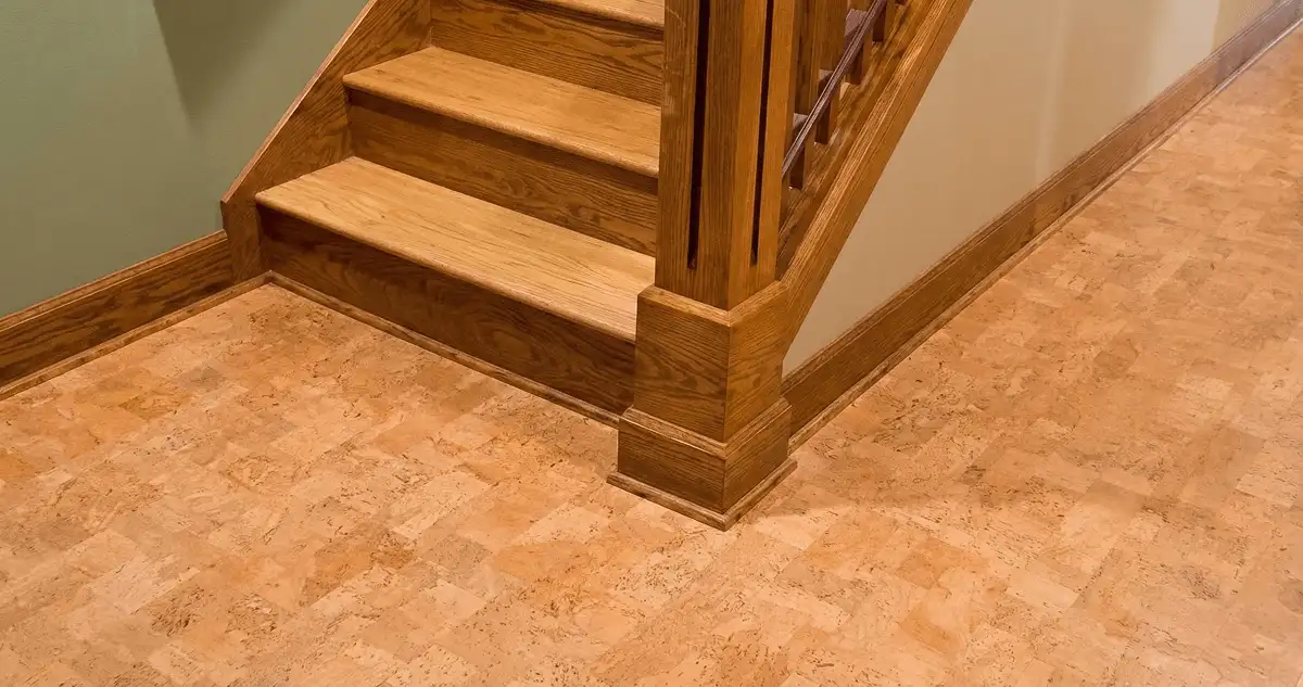 End of a staircase with cork flooring in Boca Raton, FL