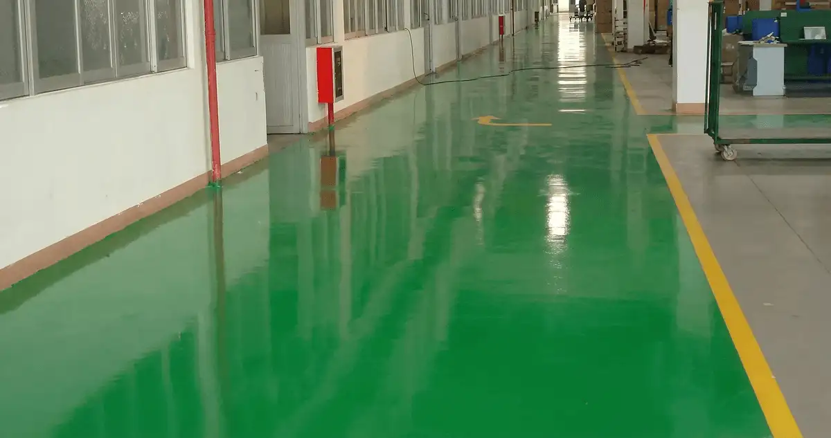 A factory floor professionally covered and marked with epoxy flooring in Boca Raton, FL